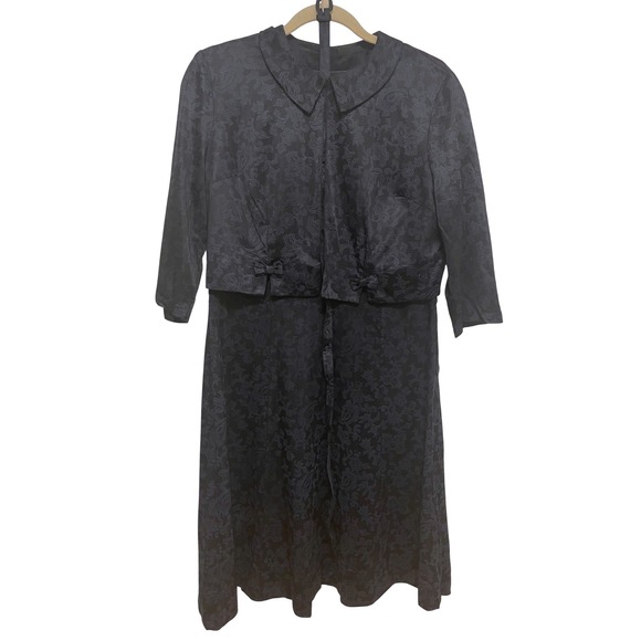 Tops - Vintage 1950s Dress & Bolero Jacket Set Nylon Floral Mid Century with Belt